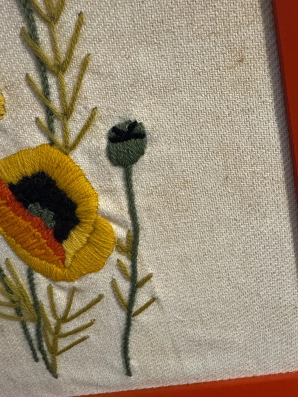 Vintage 70's Crewel Embroidery  Poppies Wall Art New IKEA  Frame
